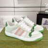 sy_no_56DE7300125705235038A673825D4097_1 Gucci Screener Sneaker in Mint Green Leather & White GG Canvas with Pink Web Stripe