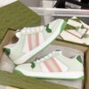 sy_no_56DE7300125705235038A673825D4097_3 Gucci Screener Sneaker in Mint Green Leather & White GG Canvas with Pink Web Stripe
