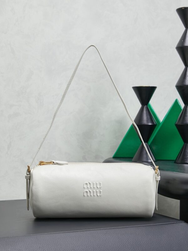 White Leather Cylindrical Underarm Shoulder Bag