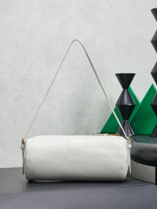 White Leather Cylindrical Underarm Shoulder Bag