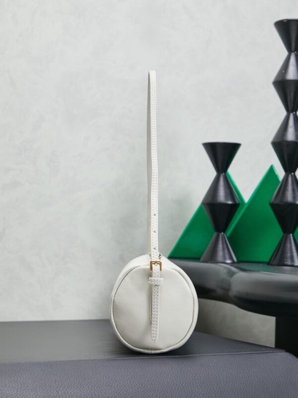 White Leather Cylindrical Underarm Shoulder Bag
