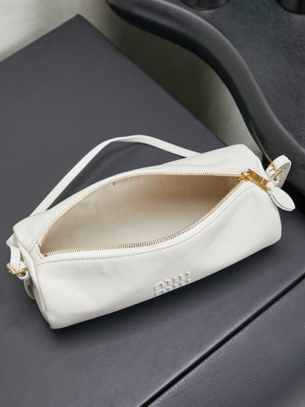 White Leather Cylindrical Underarm Shoulder Bag