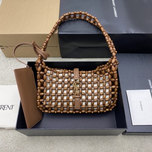 YSL LE 5A7 Medium Hobo Bag – Brown Wood Beads & Gold