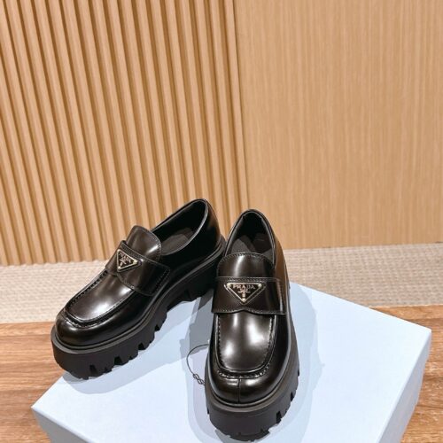 Black Glossy Leather Lug-Sole Loafers