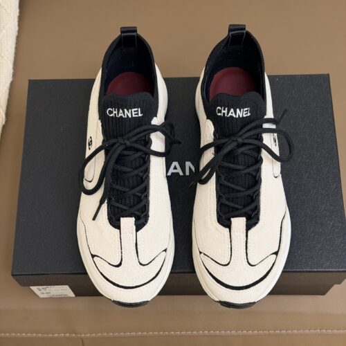 Chanel Vintage Sneakers in Beige & Black Suede