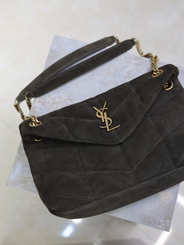 sy_no_5A2E5B22A6DD778CD56178B3EC68A342_4 YSL Loulou 29cm Shoulder Bag – Dark Green Suede