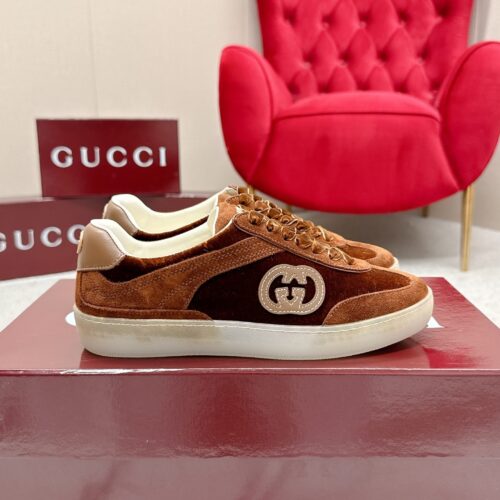 sy_no_5A96F1B76C963F3B25870DB3C7B21D98_0 Gucci B Sneaker in Brown Velvet & Suede
