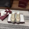sy_no_5BD8B64E4AFA219AD1CE7660ED949419_0 Gucci Re-Web Sneaker in Beige GG Canvas with Tan/Pink Leather Trim & Grey Sole