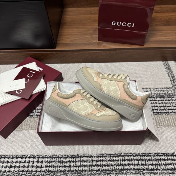 sy_no_5BD8B64E4AFA219AD1CE7660ED949419_4 Gucci Re-Web Sneaker in Beige GG Canvas with Tan/Pink Leather Trim & Grey Sole