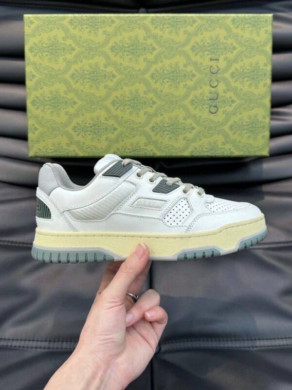 Gucci Retro Leather Sneaker in Off-White & Sage Green