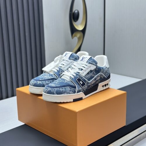 Blue Monogram Denim Low-Top Retro Sneakers