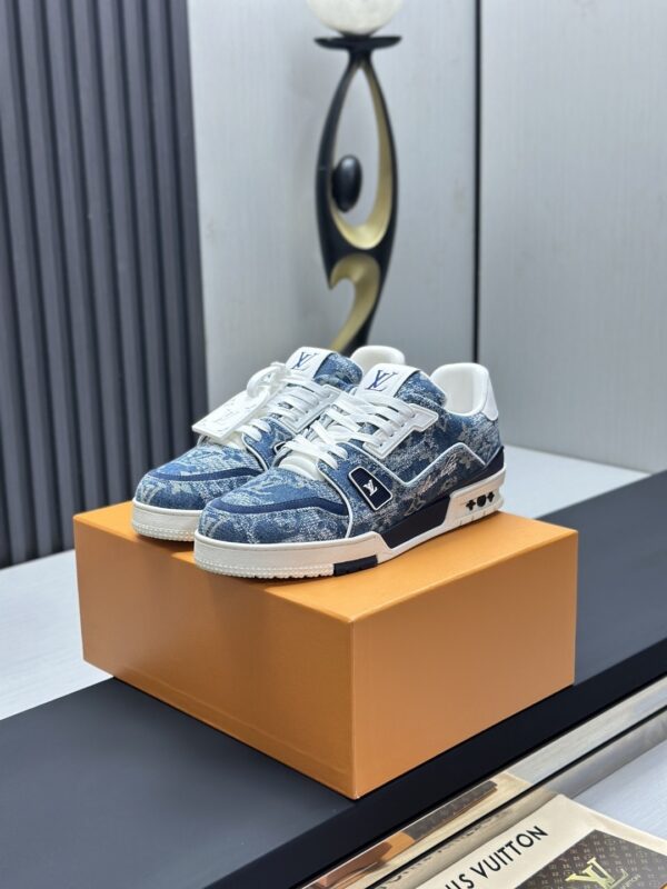 Blue Monogram Denim Low-Top Retro Sneakers