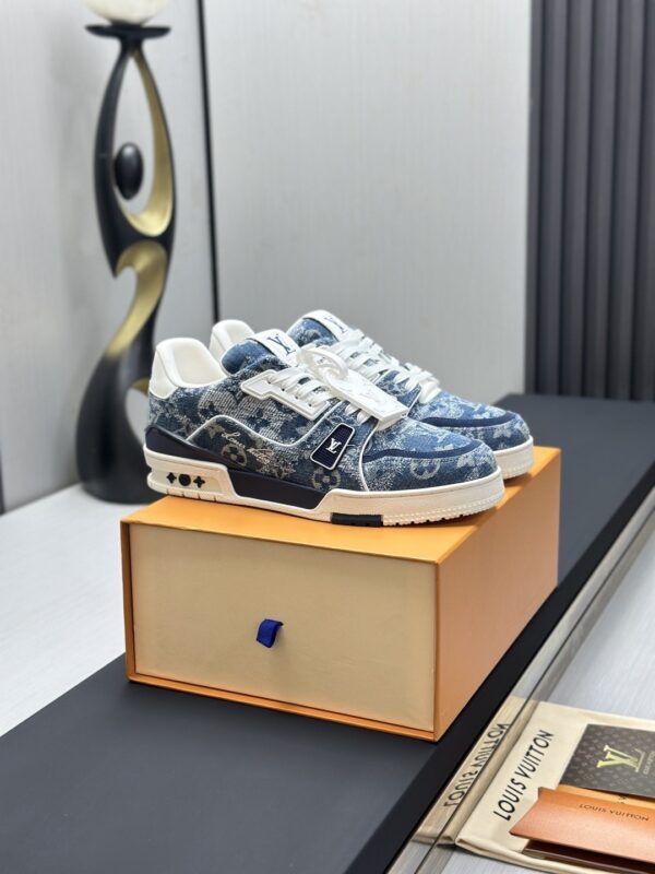 Blue Monogram Denim Low-Top Retro Sneakers
