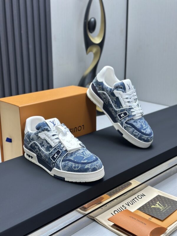 Blue Monogram Denim Low-Top Retro Sneakers