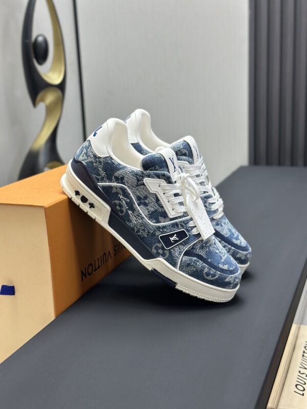 Blue Monogram Denim Low-Top Retro Sneakers