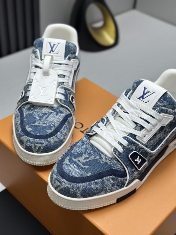 Blue Monogram Denim Low-Top Retro Sneakers