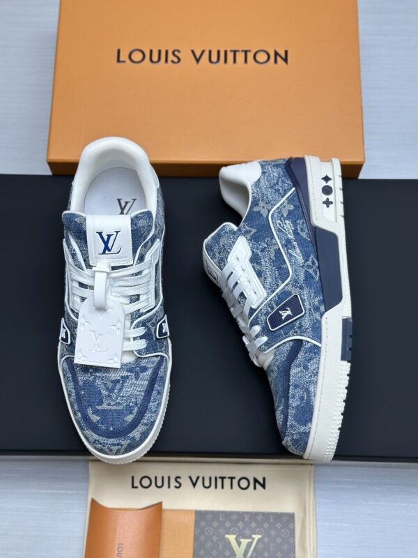 Blue Monogram Denim Low-Top Retro Sneakers