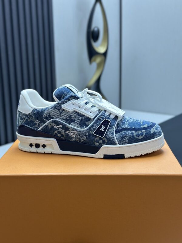 Blue Monogram Denim Low-Top Retro Sneakers