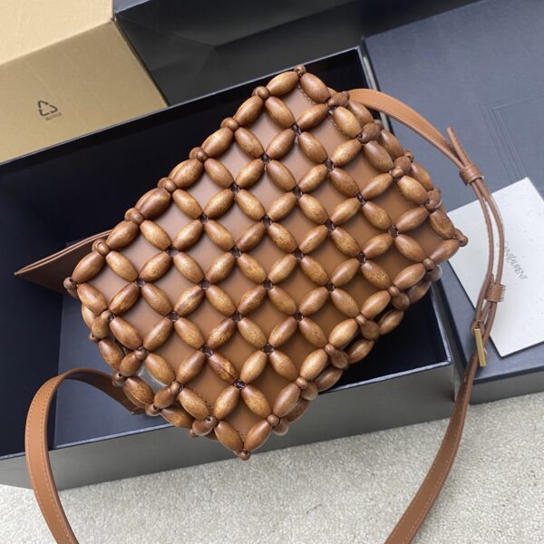 sy_no_5CDE0BD038AEA70C60A3E91DA1960808_3 YSL Brown Wood Bead Woven Bucket Bag