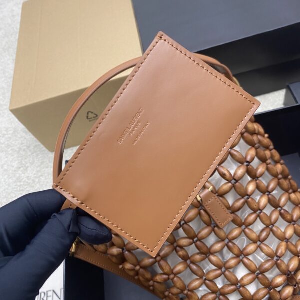 sy_no_5CDE0BD038AEA70C60A3E91DA1960808_4 YSL Brown Wood Bead Woven Bucket Bag