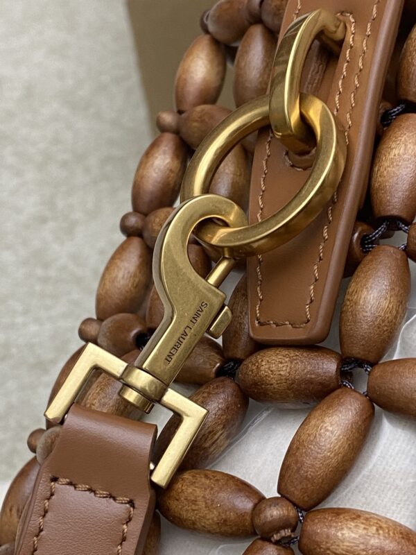 sy_no_5CDE0BD038AEA70C60A3E91DA1960808_6 YSL Brown Wood Bead Woven Bucket Bag