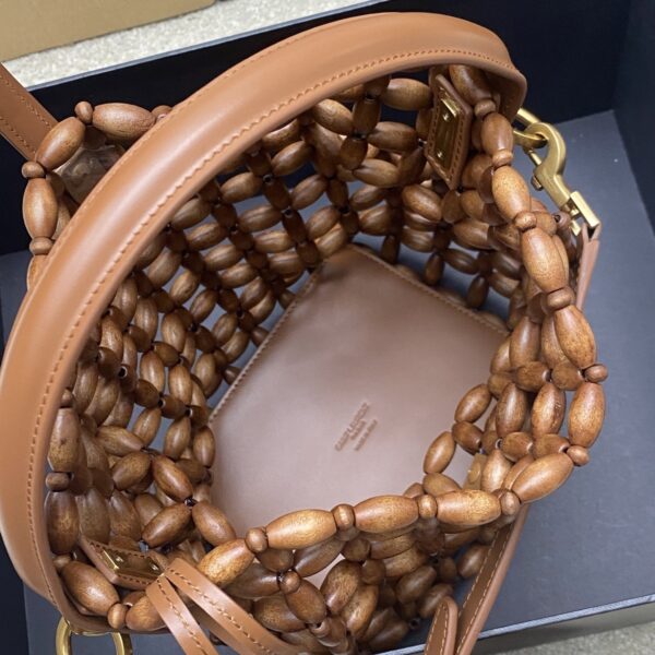 sy_no_5CDE0BD038AEA70C60A3E91DA1960808_7 YSL Brown Wood Bead Woven Bucket Bag