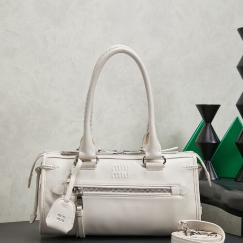 sy_no_5E92FDCC9E82C4E8C60DDB7346D76C7A_0 Chalk White Leather Front-Zip Double-Handle Shoulder Crossbody Bag