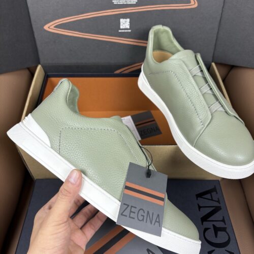 Sage Green & Dusty Green Leather Slip-On Sneakers