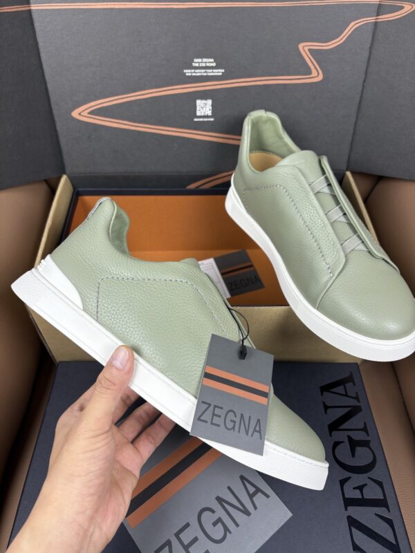 sy_no_5EE6FD2D6F9A674595F8191C7F8E729B_0 Sage Green & Dusty Green Leather Slip-On Sneakers