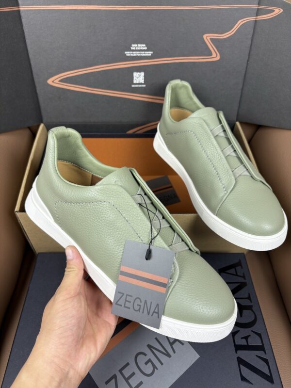 sy_no_5EE6FD2D6F9A674595F8191C7F8E729B_1 Sage Green & Dusty Green Leather Slip-On Sneakers