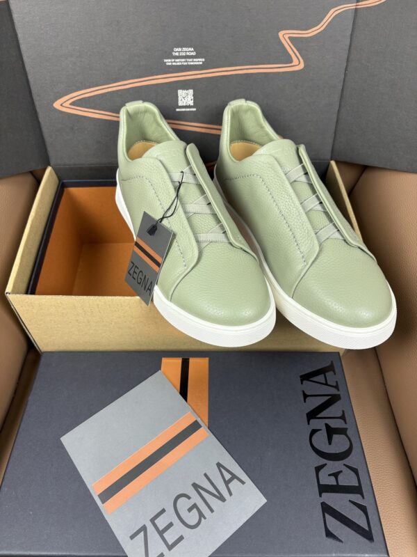 sy_no_5EE6FD2D6F9A674595F8191C7F8E729B_2 Sage Green & Dusty Green Leather Slip-On Sneakers