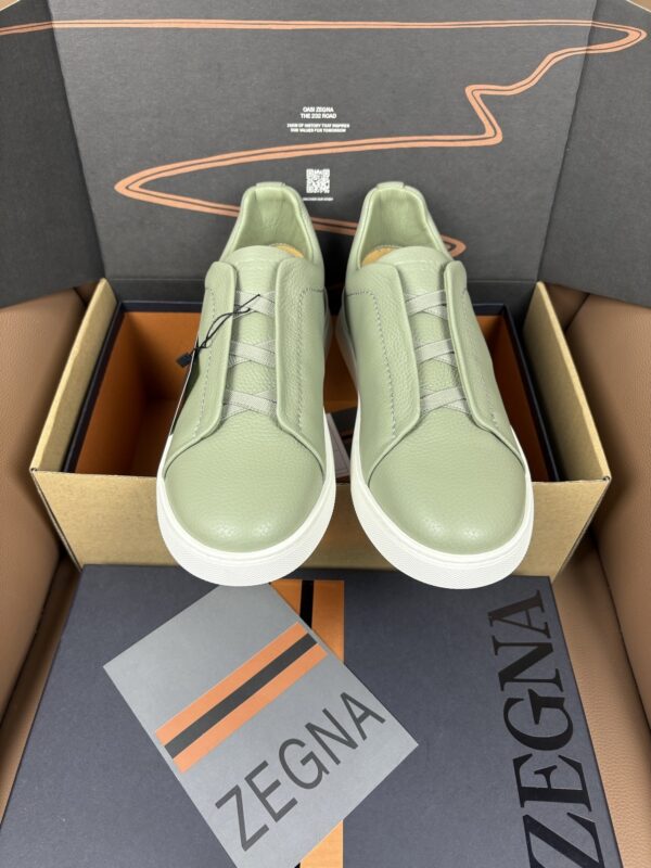 sy_no_5EE6FD2D6F9A674595F8191C7F8E729B_3 Sage Green & Dusty Green Leather Slip-On Sneakers