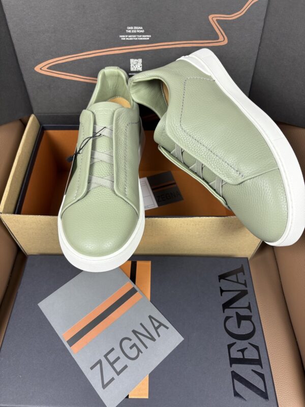 sy_no_5EE6FD2D6F9A674595F8191C7F8E729B_4 Sage Green & Dusty Green Leather Slip-On Sneakers
