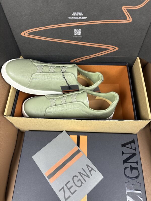 sy_no_5EE6FD2D6F9A674595F8191C7F8E729B_5 Sage Green & Dusty Green Leather Slip-On Sneakers