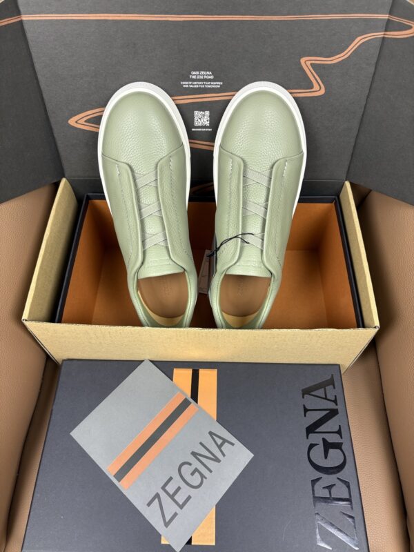 sy_no_5EE6FD2D6F9A674595F8191C7F8E729B_7 Sage Green & Dusty Green Leather Slip-On Sneakers