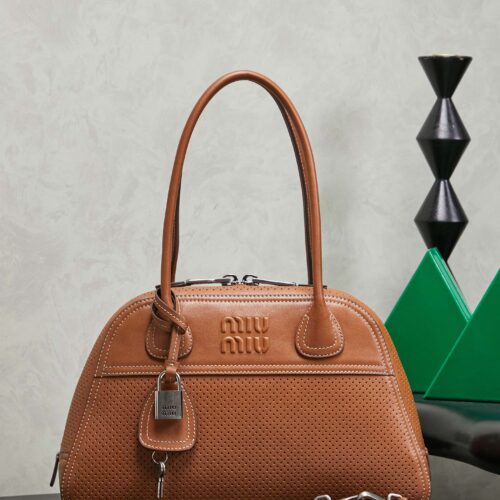 sy_no_607124083C2C235C814CC6EE98607218_0 Brown Distressed Lambskin Vivant Bowling Bag