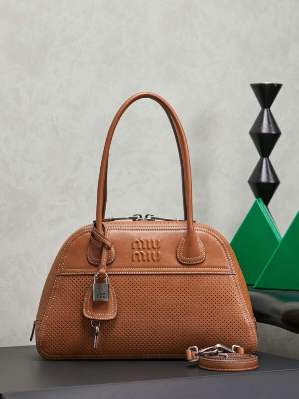Brown Distressed Lambskin Vivant Bowling Bag