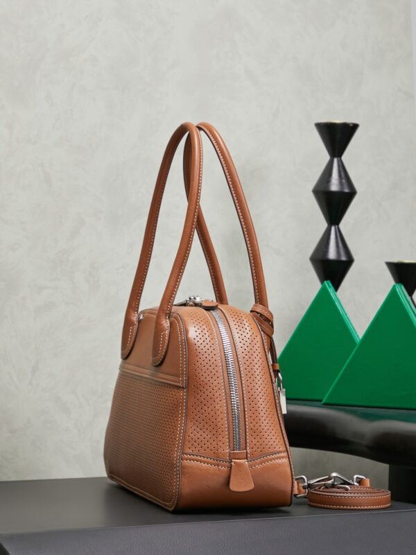 Brown Distressed Lambskin Vivant Bowling Bag