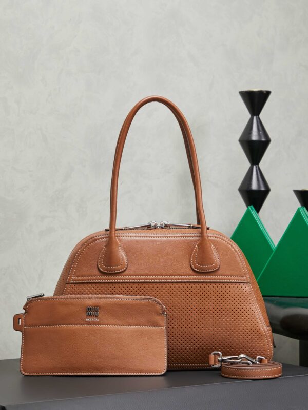 Brown Distressed Lambskin Vivant Bowling Bag