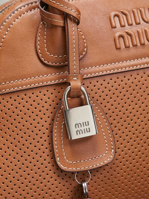 Brown Distressed Lambskin Vivant Bowling Bag