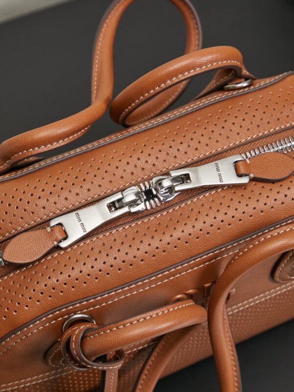 Brown Distressed Lambskin Vivant Bowling Bag