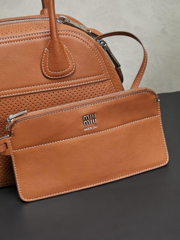 Brown Distressed Lambskin Vivant Bowling Bag