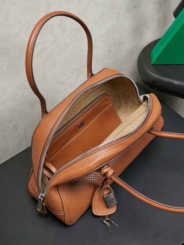 Brown Distressed Lambskin Vivant Bowling Bag