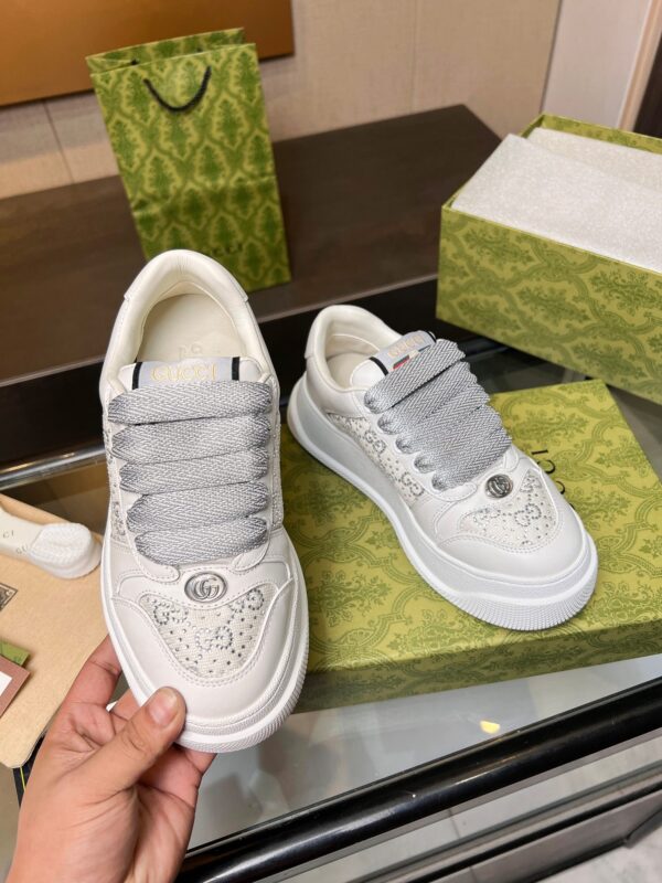 sy_no_610A6312E193639ECD93235F438E77D9_2 Gucci Screener White Leather GG Embossed Chunky Lace Sneaker