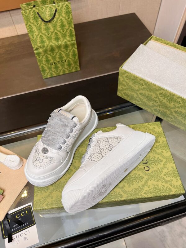 sy_no_610A6312E193639ECD93235F438E77D9_5 Gucci Screener White Leather GG Embossed Chunky Lace Sneaker