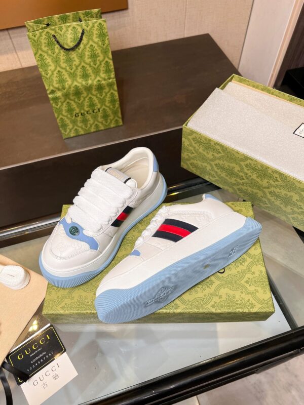 sy_no_610A6312E193639ECD93235F438E77D9_6 Gucci Screener White Leather GG Embossed Chunky Lace Sneaker
