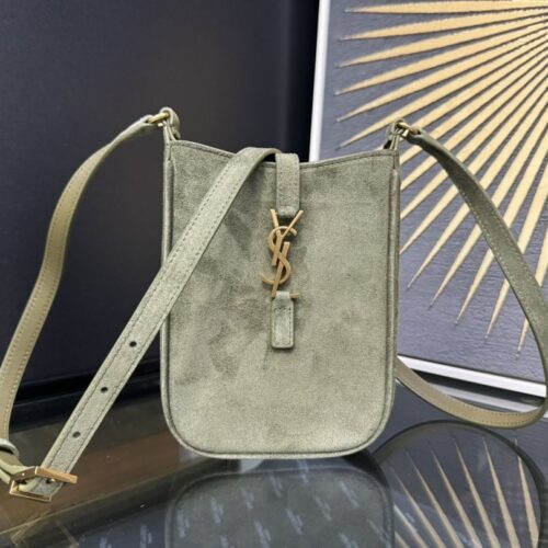 LE 5A7 Mini Phone Bag – Green Suede