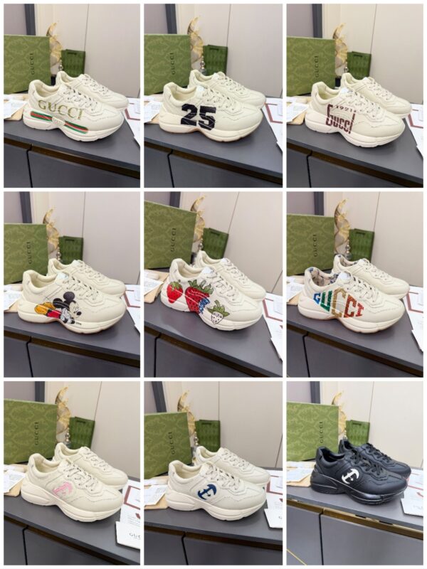 sy_no_61C110CC52F69EBD6044D3BF0BF10672_8 Gucci Rhyton Leather Sneaker in Off-White with Blue Interlocking G Logo