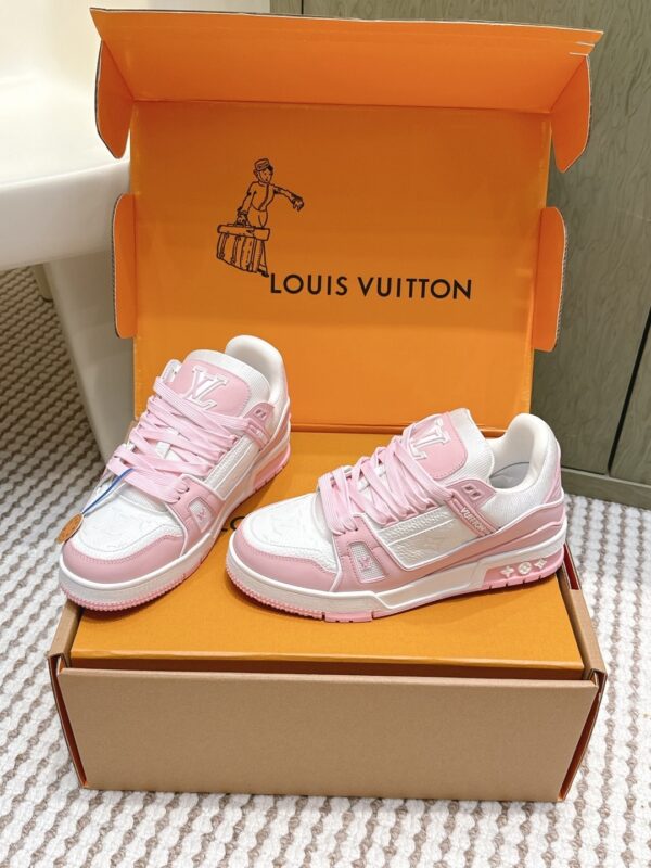 sy_no_6274A365109CFC9B7B4D4BB9D2252635_1 Louis Vuitton LV Trainer White & Cherry Blossom Pink Retro Sneakers