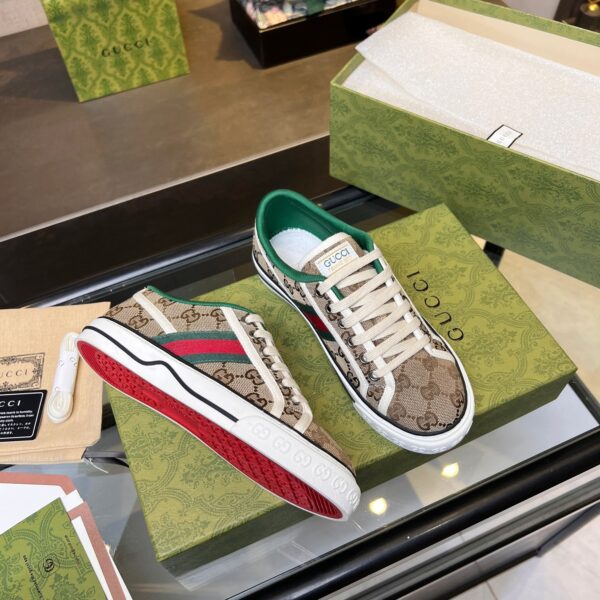 sy_no_6357560BEAF084682B4C078E68F535F9_1 Gucci Tennis 1977 Canvas Sneaker in Beige GG Canvas with Green & Red Web